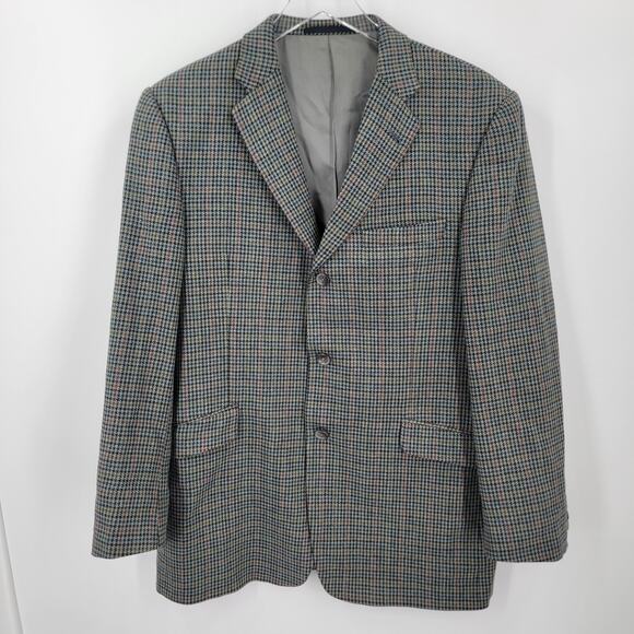 Burberry London Bond Street Houndstooth Wool Sport Coat 42R Jacket Blazer Gray
